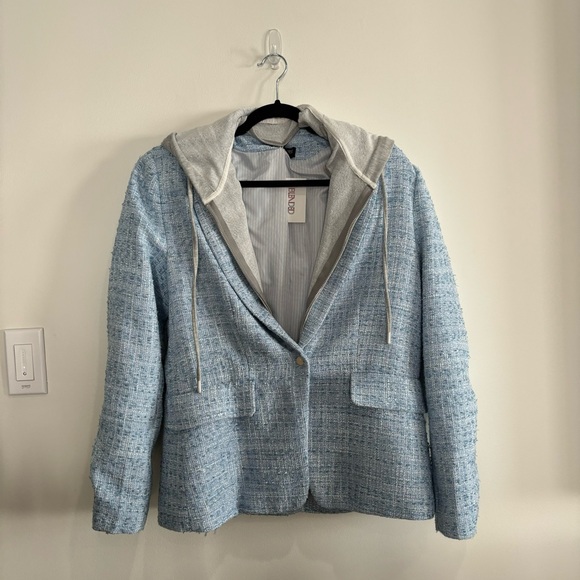 Central Park West Tweed Blazer Suit Jacket Light Blue - Picture 4 of 7
